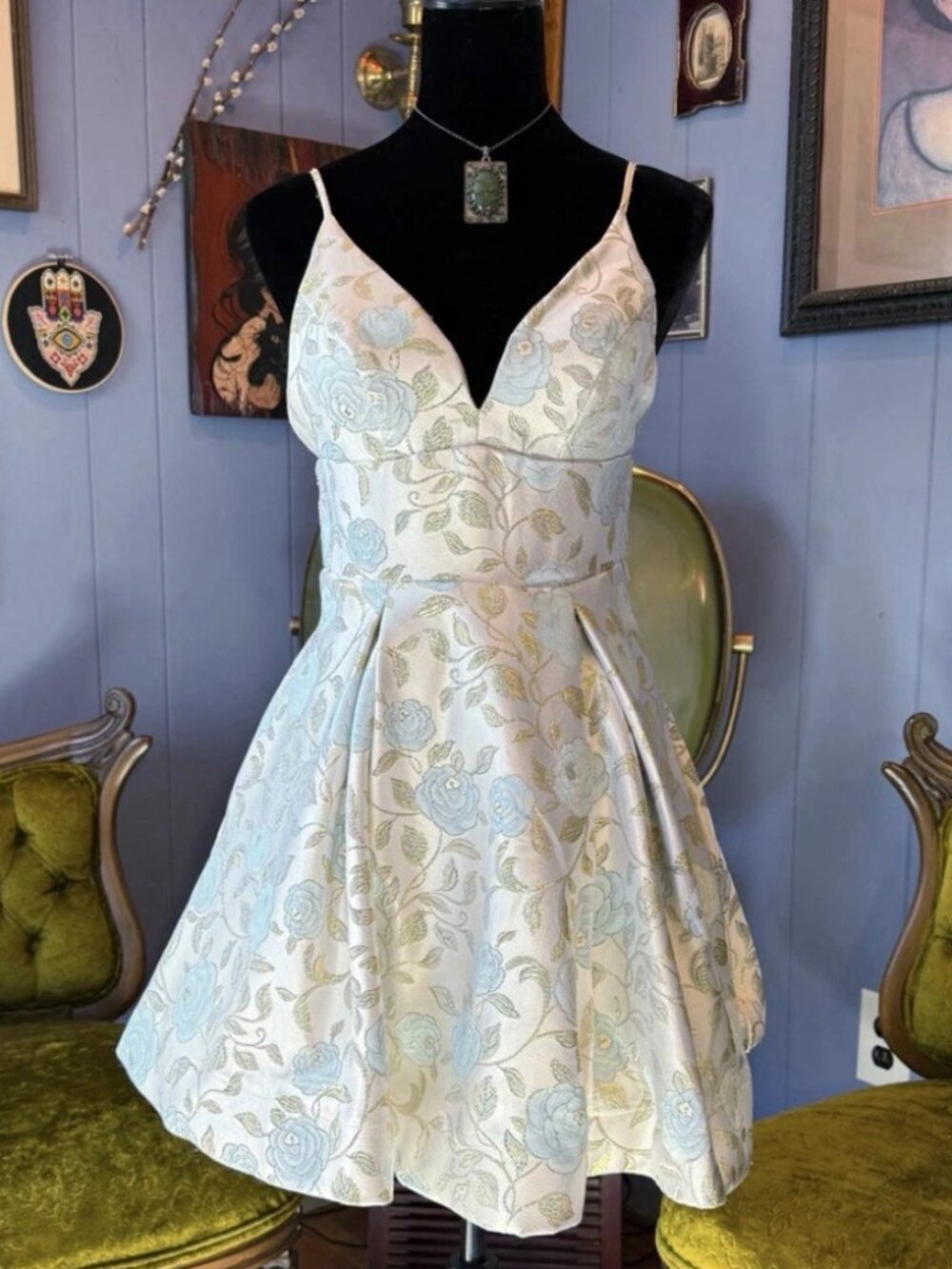 B. Darlin Metallic Floral Jacquard Fit & Flare Dress